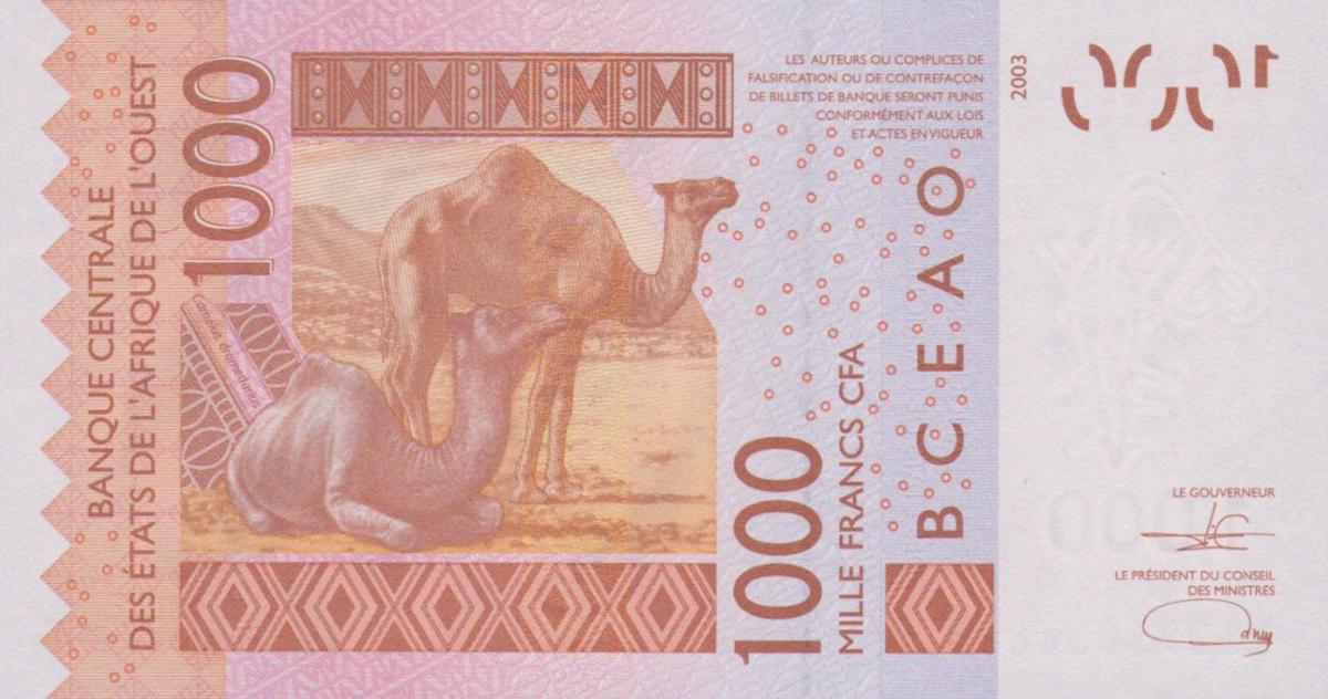Back of West African States p115Au: 1000 Francs from 2021