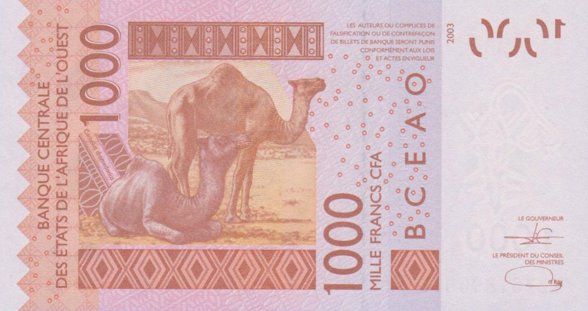 Back of West African States p115Av: 1000 Francs from 2022