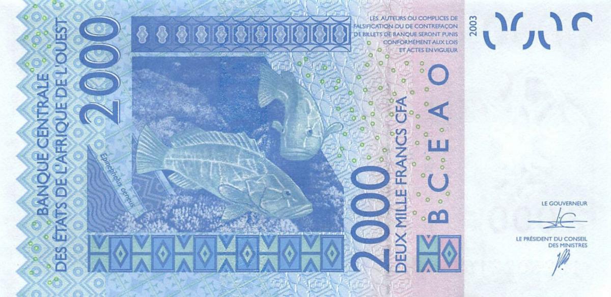 Back of West African States p116An: 2000 Francs from 2014