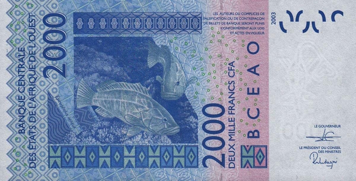 Back of West African States p116As: 2000 Francs from 2019