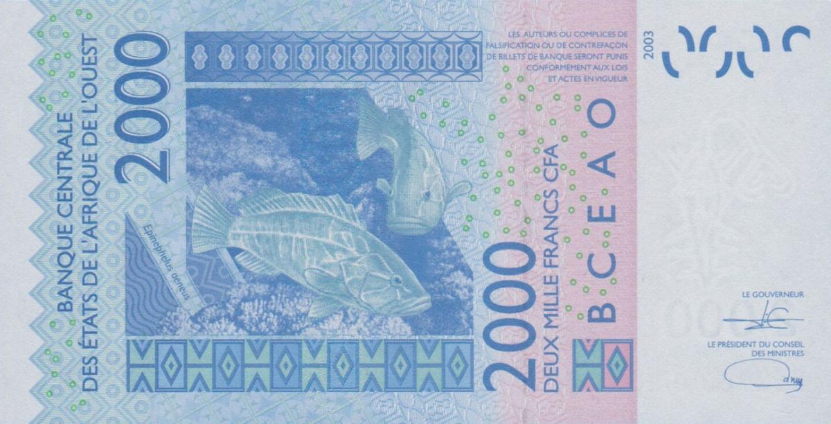 Back of West African States p116Au: 2000 Francs from 2021