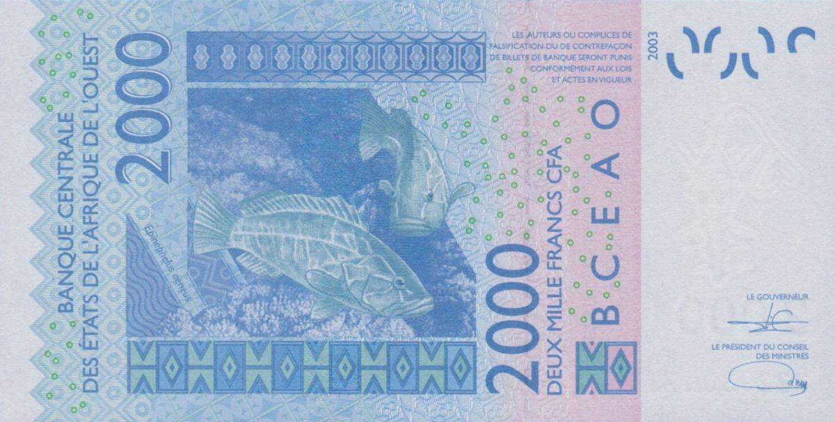 Back of West African States p116Av: 2000 Francs from 2022