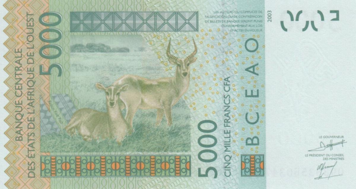 Back of West African States p117Ah: 5000 Francs from 2009