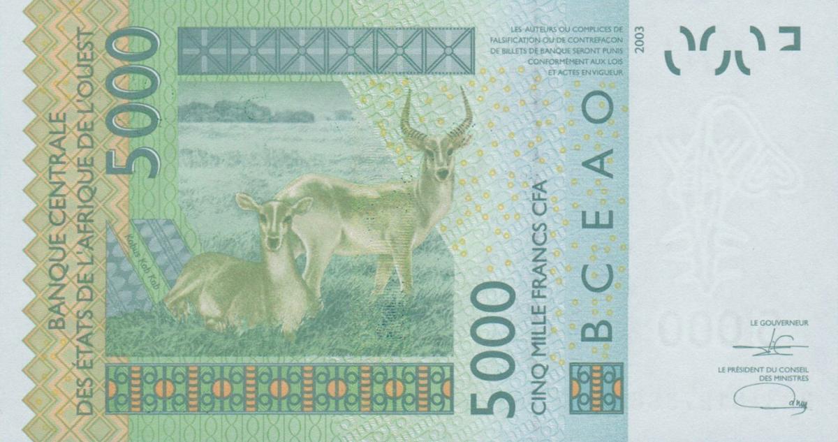 Back of West African States p117Av: 5000 Francs from 2022