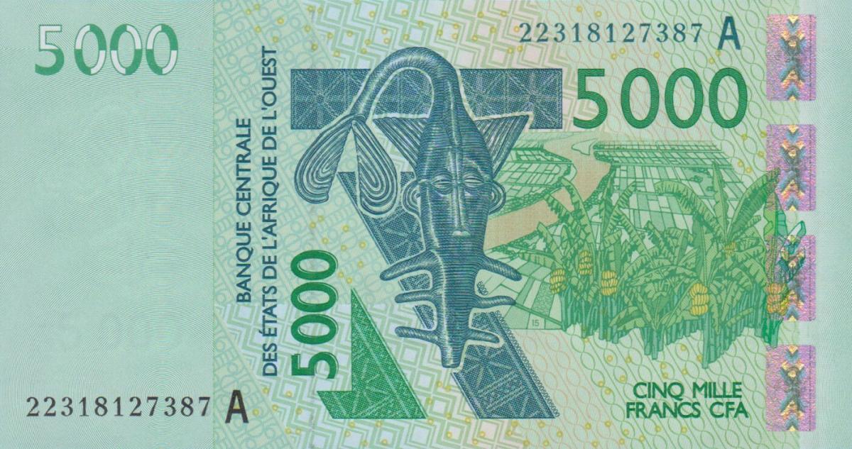 Front of West African States p117Av: 5000 Francs from 2022