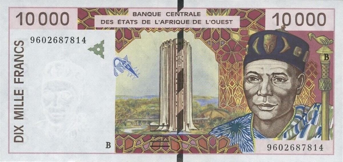 Front of West African States p214Bd: 10000 Francs from 1996