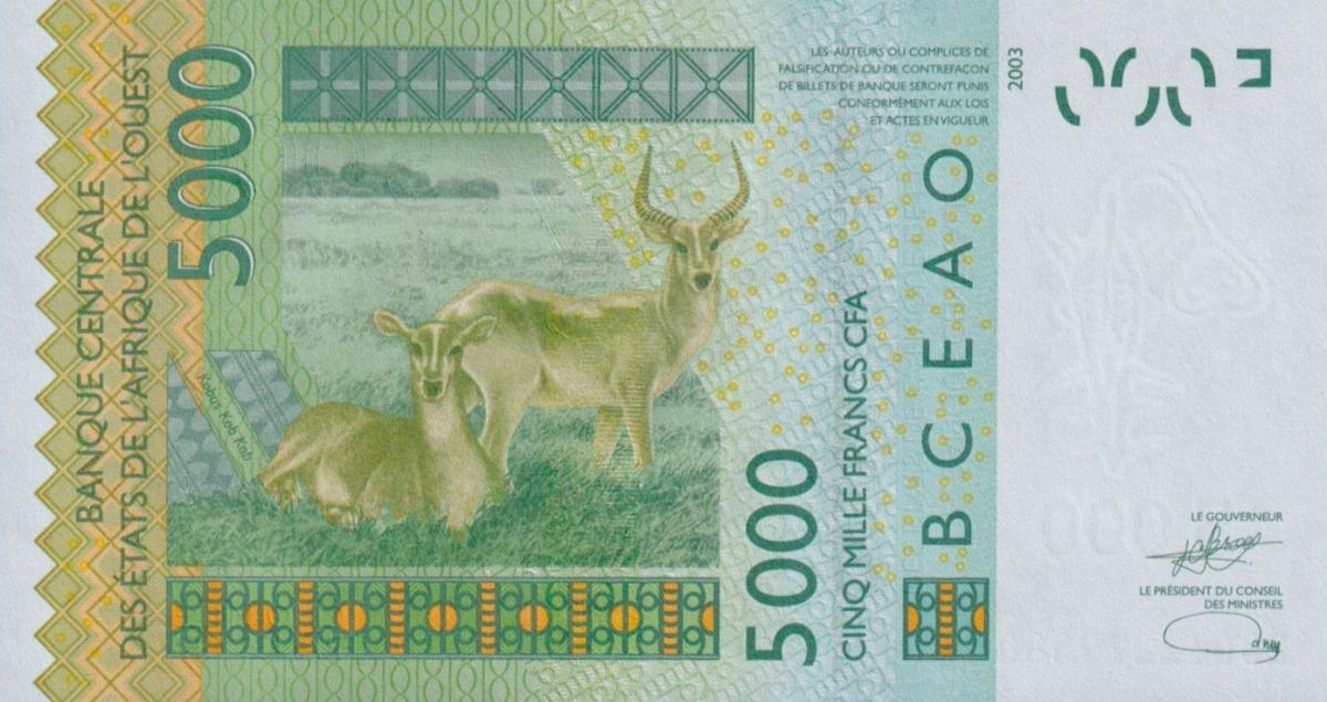 Back of West African States p217Bw: 5000 Francs from 2023