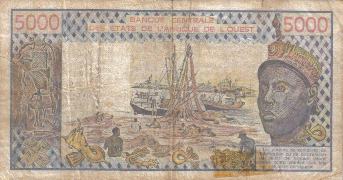 Back of West African States p308Ci: 5000 Francs from 1984