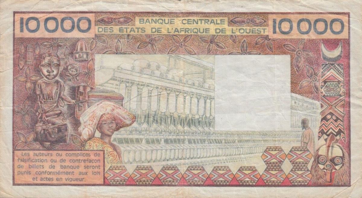 Back of West African States p309Cc: 10000 Francs from 1977