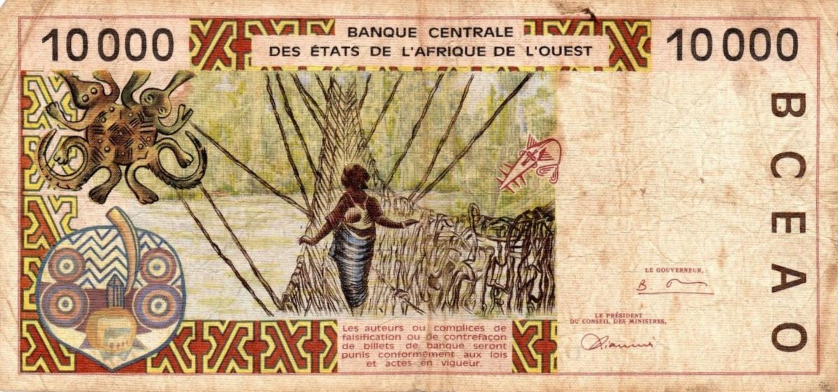 Back of West African States p414Dd: 10000 Francs from 1996
