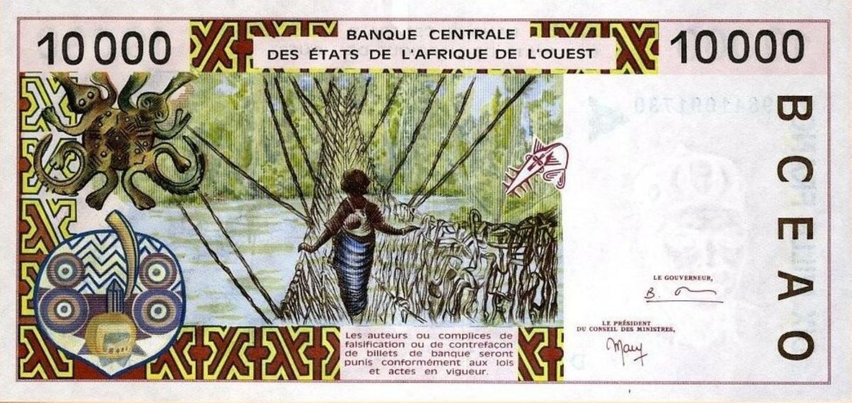 Back of West African States p414Dg: 10000 Francs from 1998