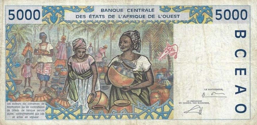 Back of West African States p613He: 5000 Francs from 1997