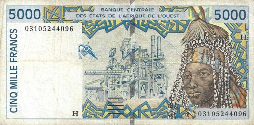 Front of West African States p613He: 5000 Francs from 1997