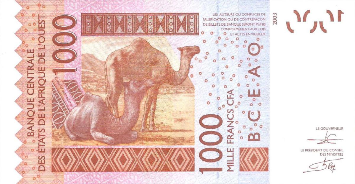 Back of West African States p615Ha: 1000 Francs from 2003