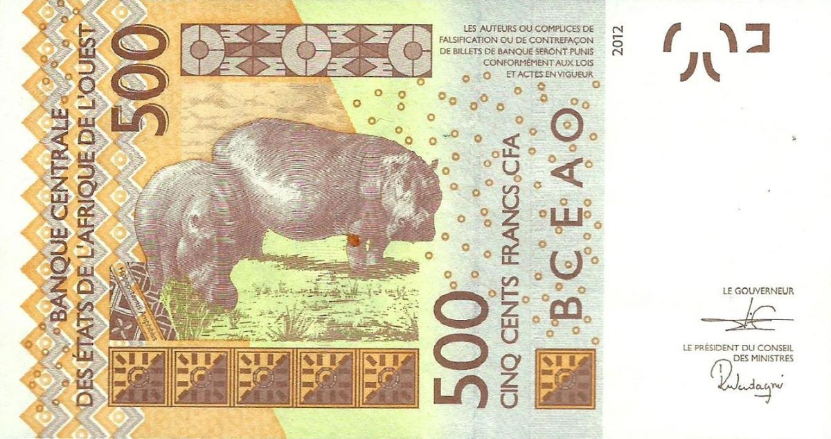 Back of West African States p619Ha: 500 Francs from 2012