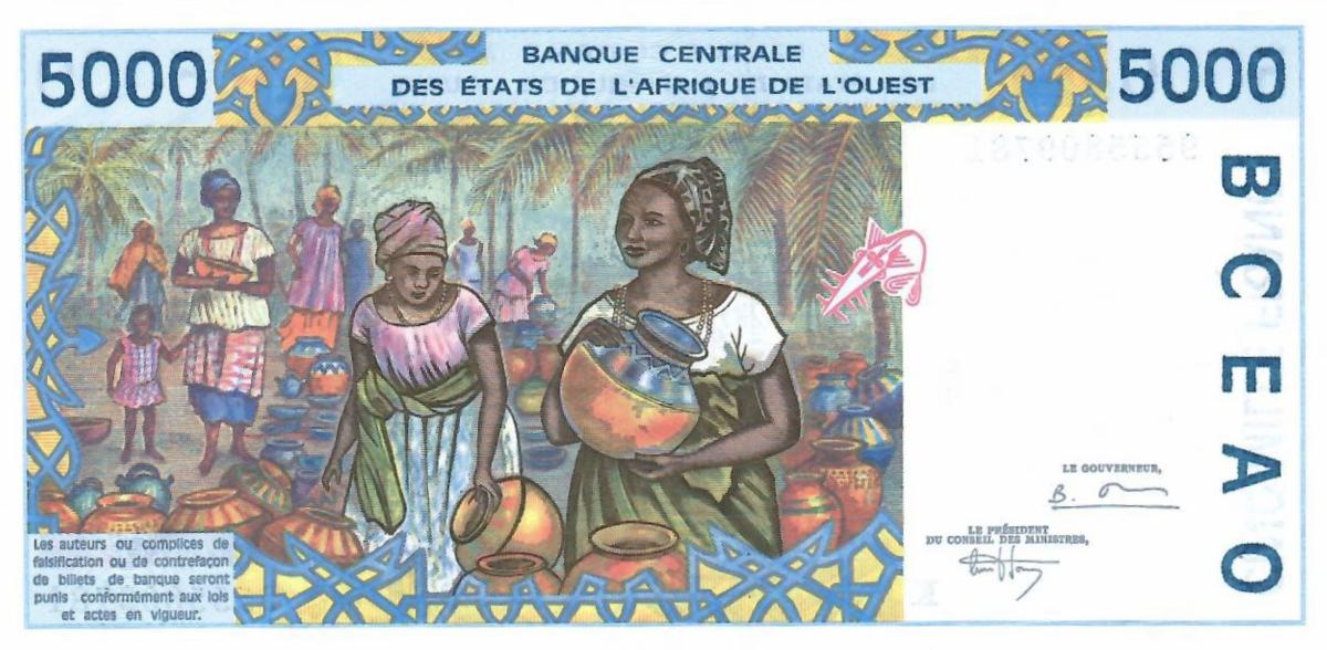 Back of West African States p713Kd: 5000 Francs from 1995