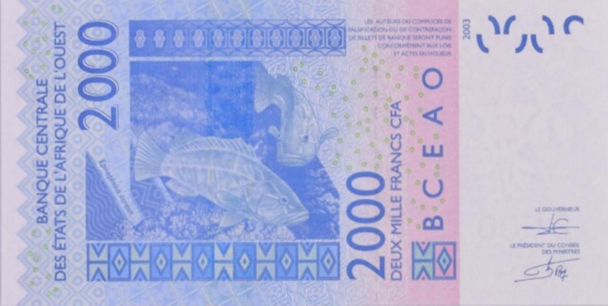 Back of West African States p716Ki: 2000 Francs from 2010