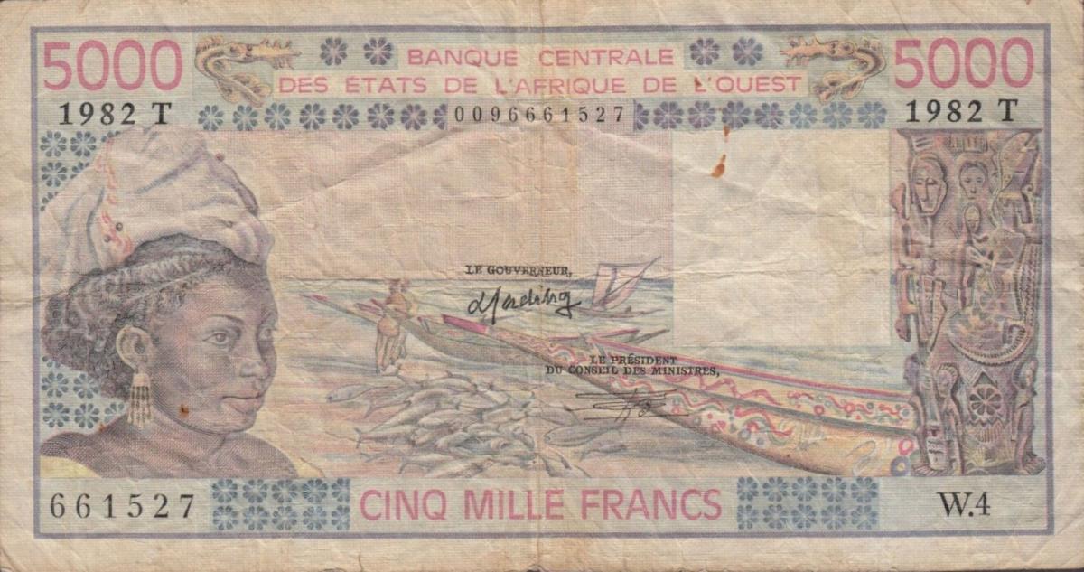 Front of West African States p808Tf: 5000 Francs from 1982