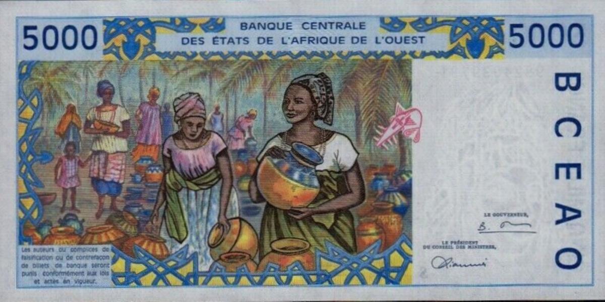 Back of West African States p913Sb: 5000 Francs from 1998