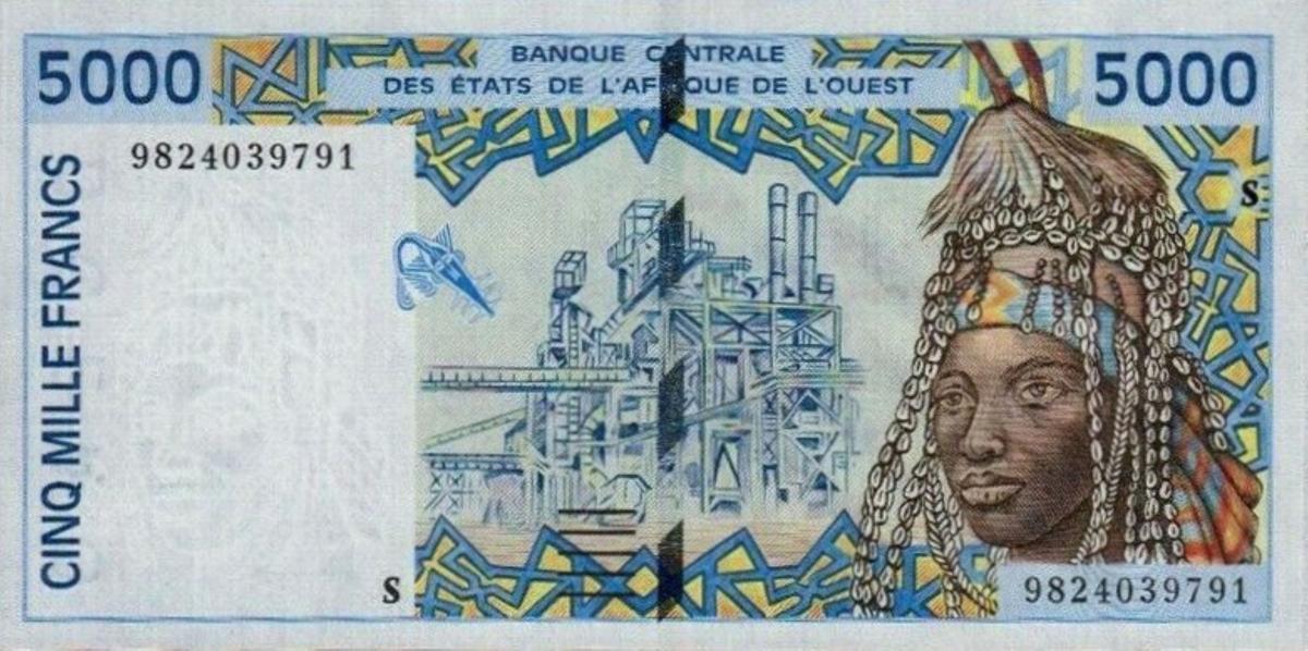 Front of West African States p913Sb: 5000 Francs from 1998
