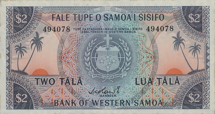 Front of Western Samoa p17a: 2 Tala from 1967