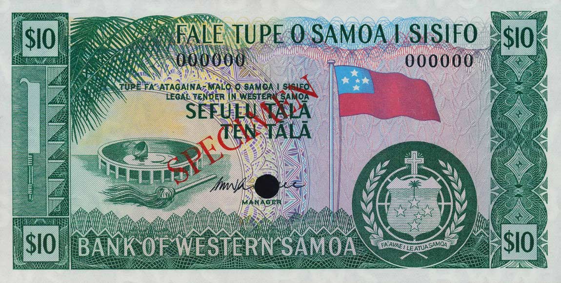 Front of Western Samoa p18ct: 10 Tala from 1967
