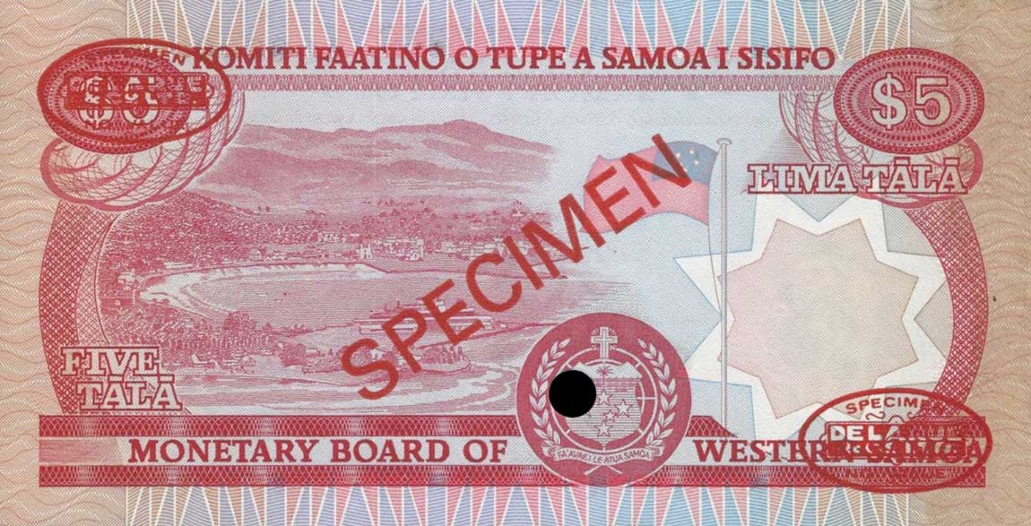 Back of Western Samoa p21s: 5 Tala from 1980