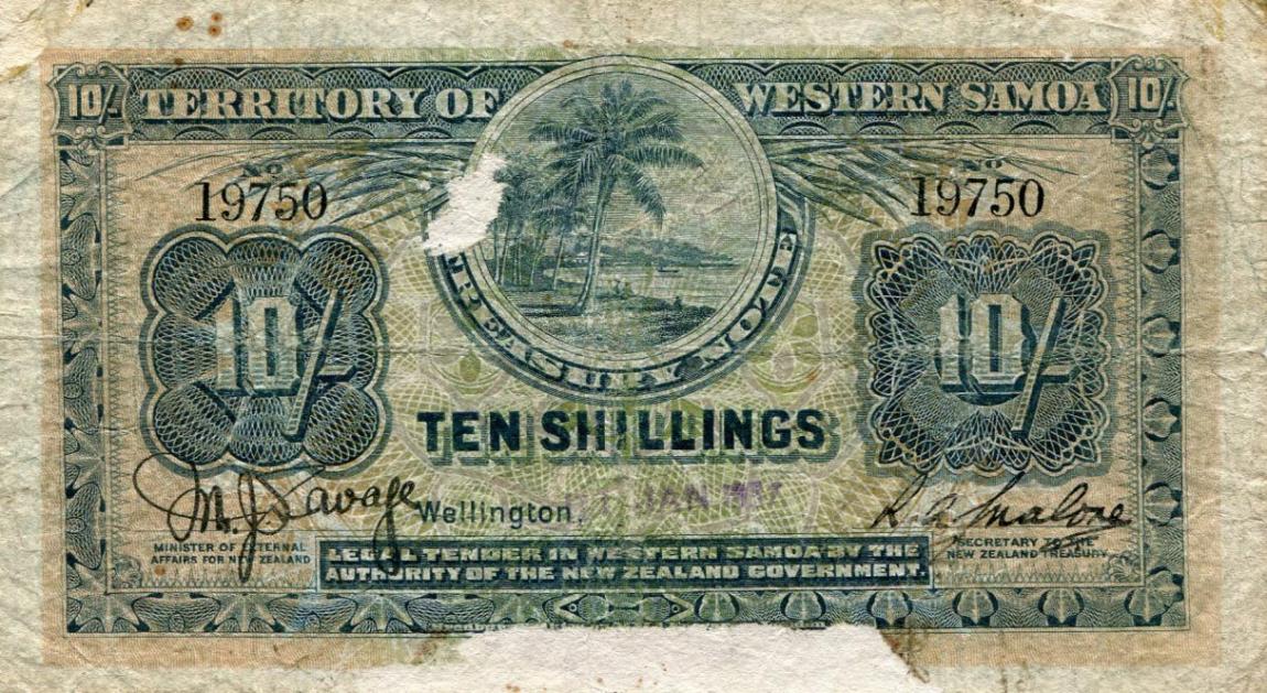 Front of Western Samoa p7b: 10 Shillings from 1938