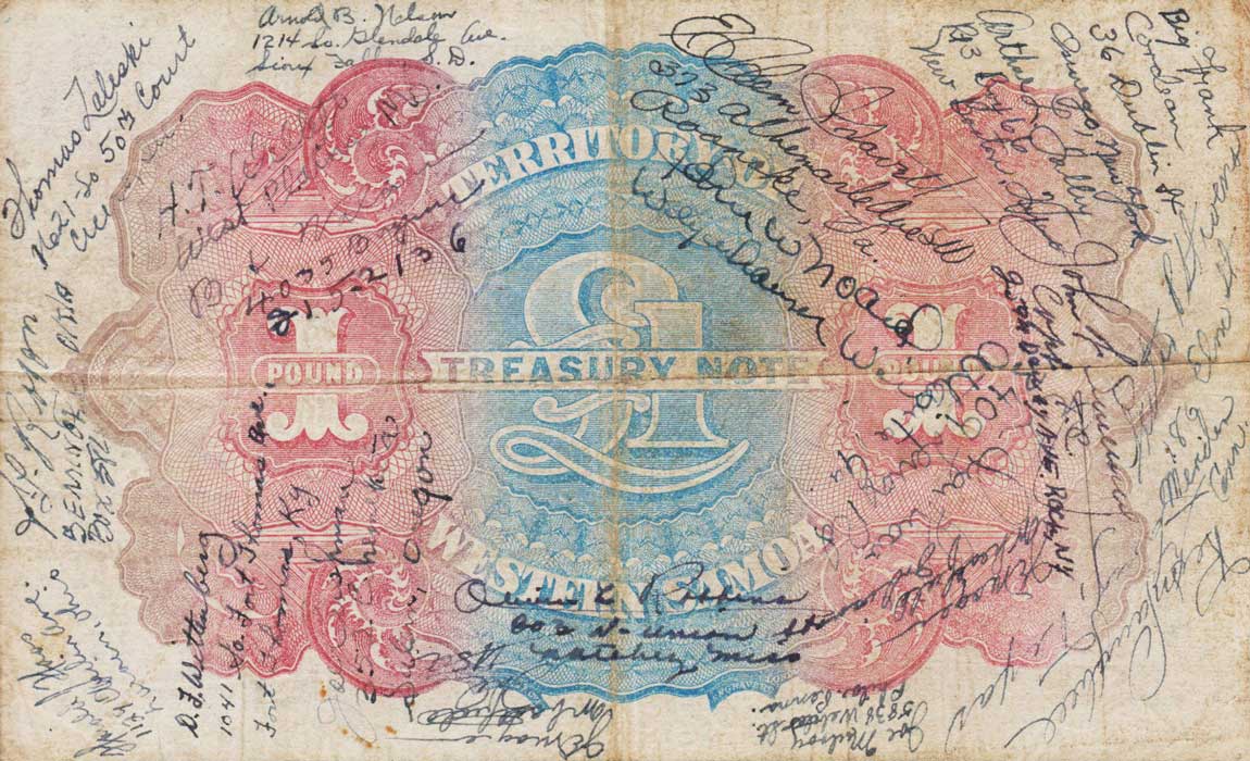 Back of Western Samoa p8b: 1 Pound from 1937