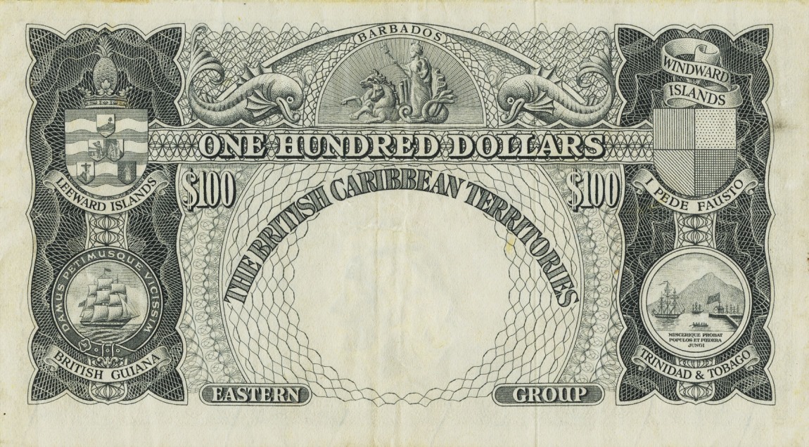 Back of British Caribbean Territories p12b: 100 Dollars from 1954