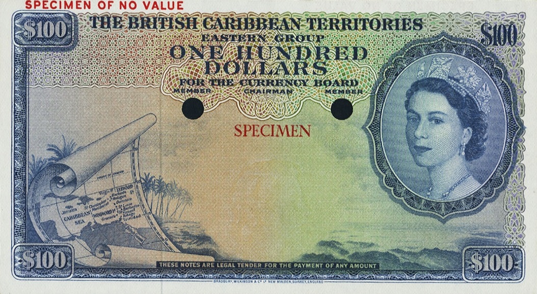Front of British Caribbean Territories p12ct: 100 Dollars from 1953