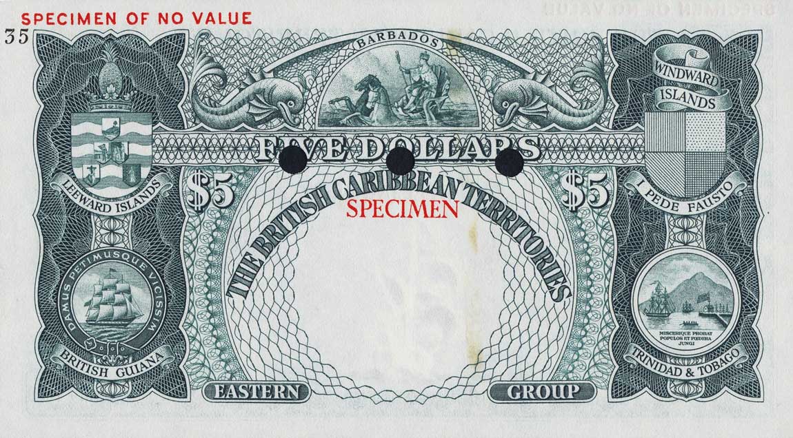 Back of British Caribbean Territories p3ct: 5 Dollars from 1950