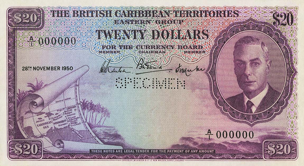 Front of British Caribbean Territories p5s: 20 Dollars from 1950