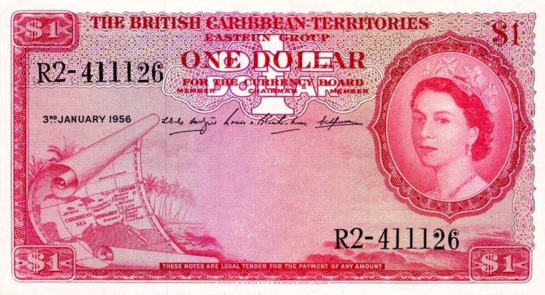 Front of British Caribbean Territories p7b: 1 Dollar from 1954