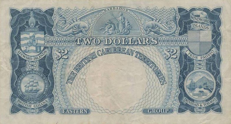 Back of British Caribbean Territories p8b: 2 Dollars from 1954