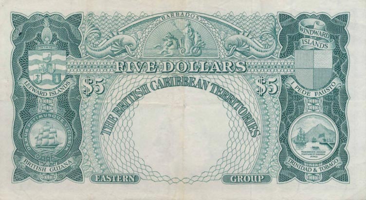 Back of British Caribbean Territories p9b: 5 Dollars from 1955