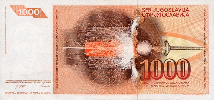 Back of Yugoslavia p107a: 1000 Dinara from 1990