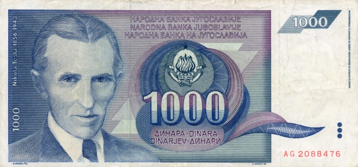 Front of Yugoslavia p110a: 1000 Dinara from 1991