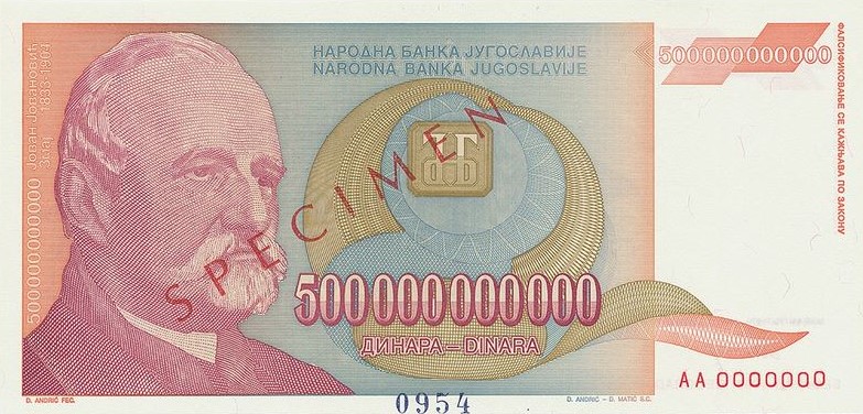 Front of Yugoslavia p137s: 500000000000 Dinara from 1993