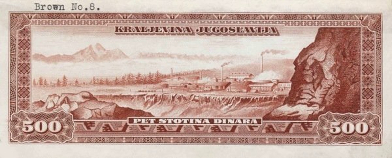 Back of Yugoslavia p35Es: 500 Dinara from 1943