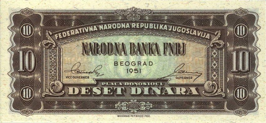 Front of Yugoslavia p67I: 10 Dinara from 1951