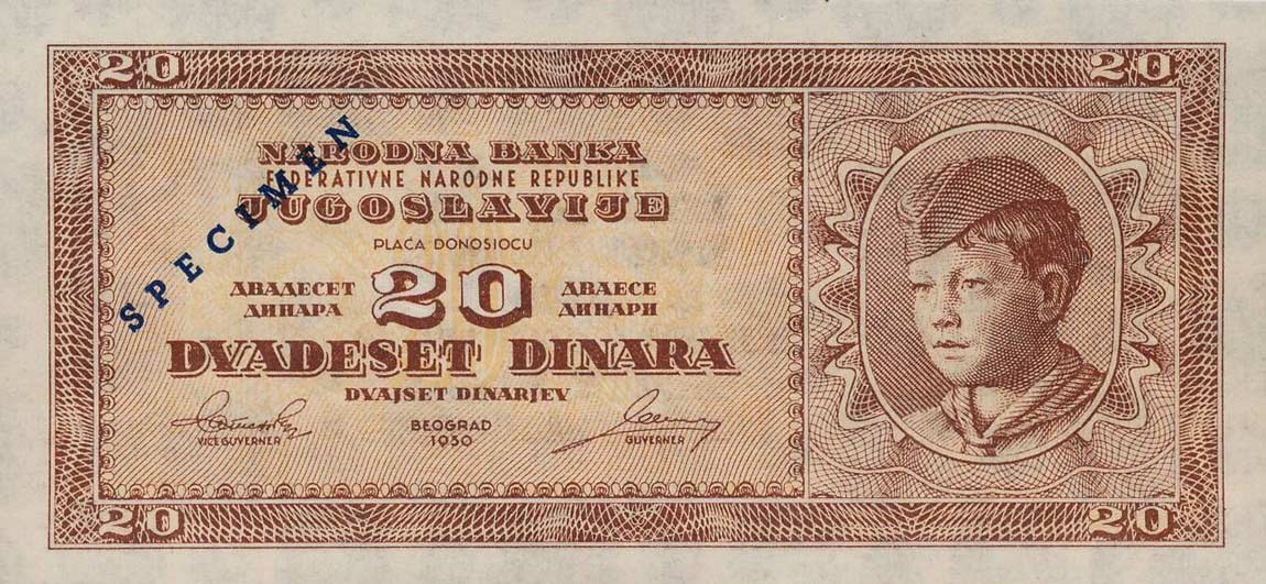Front of Yugoslavia p67Ts: 20 Dinara from 1950