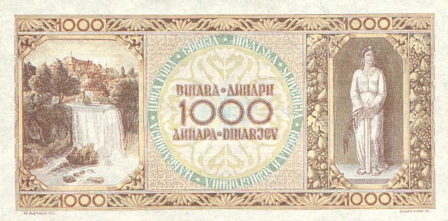 Back of Yugoslavia p67b: 1000 Dinara from 1946