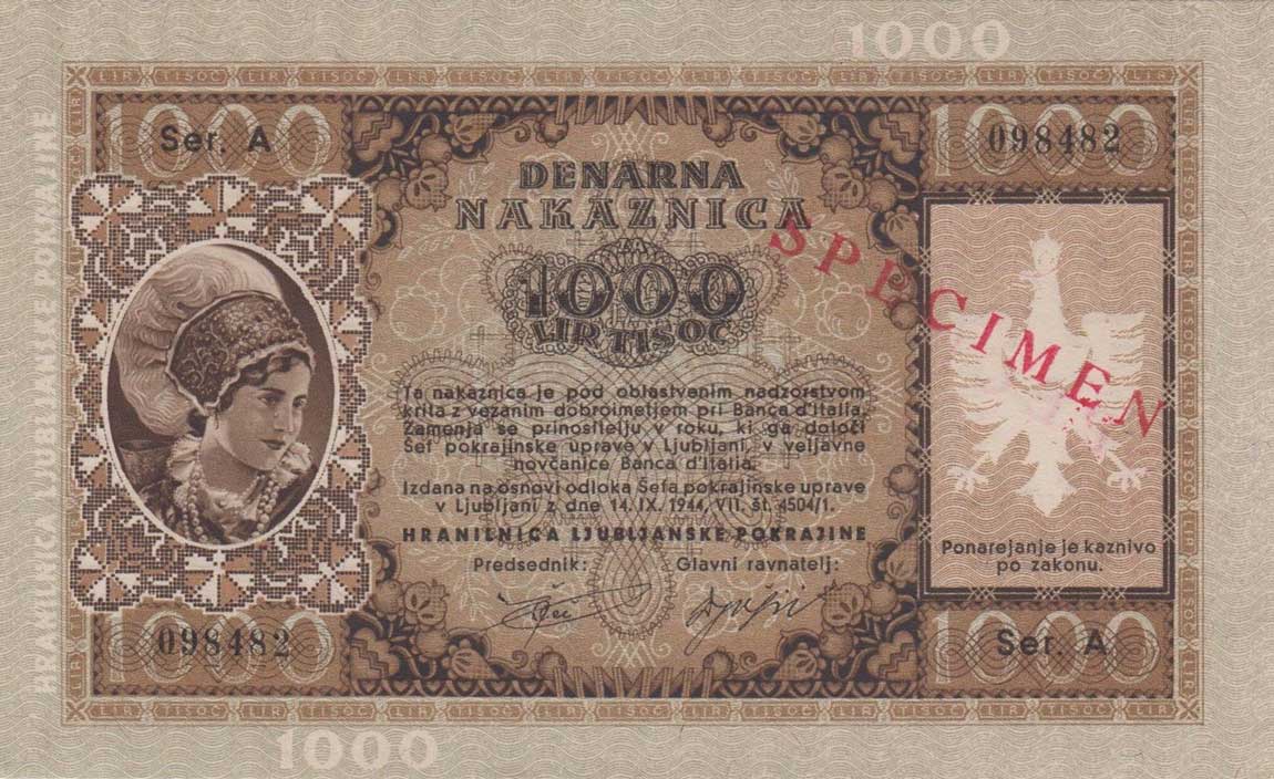 Front of Yugoslavia pR24s: 1000 Lir from 1944
