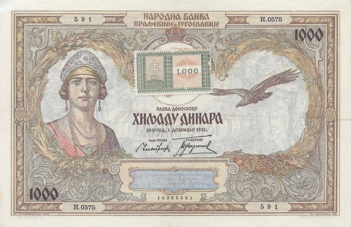 Front of Yugoslavia pR9A: 1000 Dinara from 1941