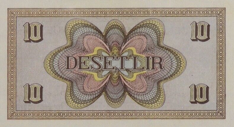Back of Yugoslavia pS115: 10 Lir from 1944