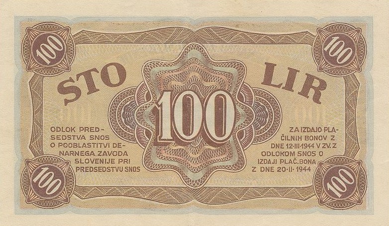 Back of Yugoslavia pS117: 100 Lir from 1944