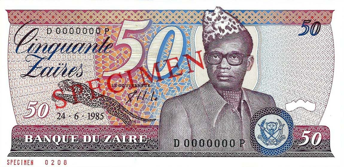 Front of Zaire p28s: 50 Zaires from 1982