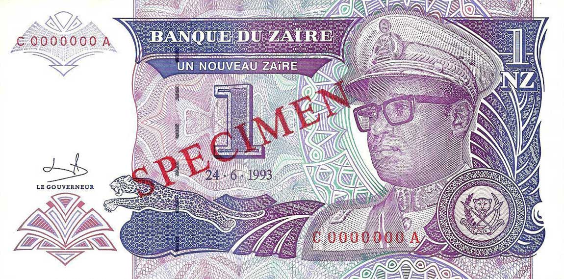 Front of Zaire p52s: 1 Nouveau Zaire from 1993