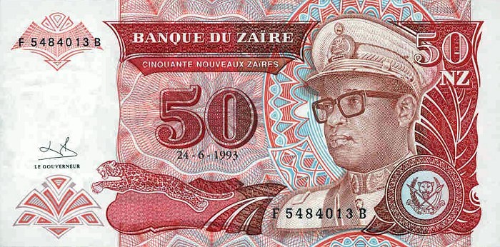 Front of Zaire p57: 50 Nouveau Zaires from 1993